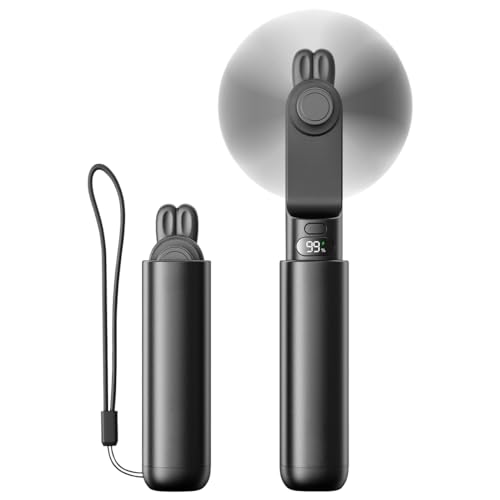 WASAGA Tragbarer Handventilator, Persönlicher Mini-Ventilator Handventilator, LED-Anzeige, Wiederaufladbarer Kleiner USB-Reiselüfter mit Tragbarem Ladegerät (Schwarz) von WASAGA