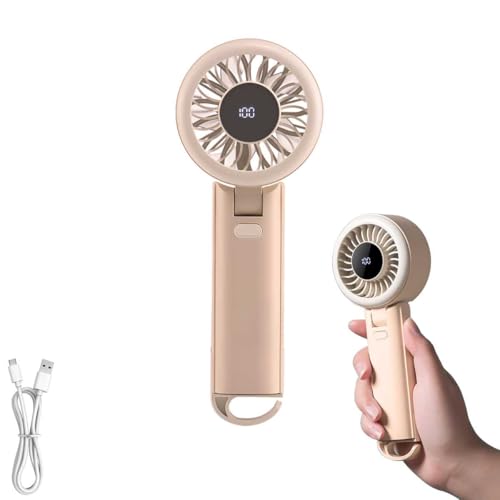 WASAGA Tragbarer Handventilator 100 Geschwindigkeiten Persönlicher 90° Faltbarer Hochgeschwindigkeits-Miniventilator für Heim-Büro-Auto-Schulschlafsaal-Reisen im Freien (Beige & Weiß) von WASAGA