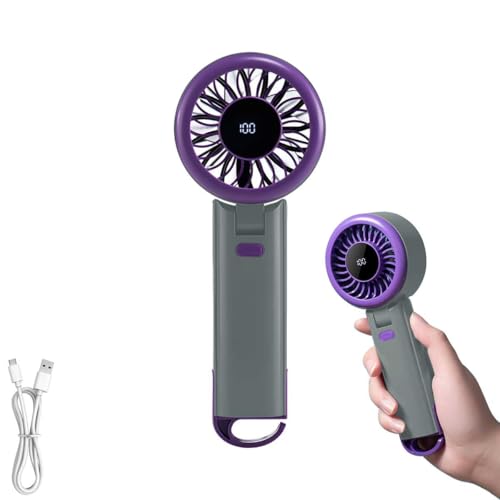 WASAGA Tragbarer Handventilator 100 Geschwindigkeiten Persönlicher 90° Faltbarer Hochgeschwindigkeits-Miniventilator für Heim-Büro-Auto-Schulschlafsaal-Reisen im Freien (Lila & Grau) von WASAGA