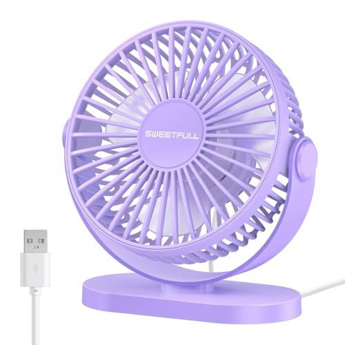 WASAGA USB-Tischventilator Klein Leise 3 Geschwindigkeiten Mini Persönlicher Tragbarer Ventilator 360° Drehbar Einstellbar, 5 Zoll Bürotisch Kühlgeräte auf dem Desktop (Lila) von WASAGA