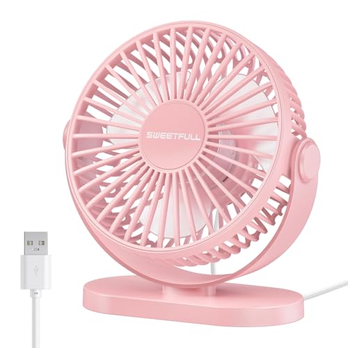 WASAGA USB-Tischventilator Klein Leise 3 Geschwindigkeiten Mini Persönlicher Tragbarer Ventilator 360° Drehbar Einstellbar, 5 Zoll Bürotisch Kühlgeräte auf dem Desktop (Rosa) von WASAGA