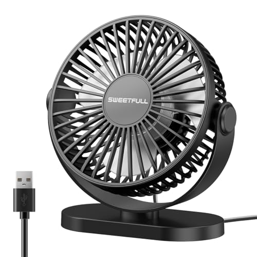 WASAGA USB-Tischventilator Klein Leise 3 Geschwindigkeiten Mini Persönlicher Tragbarer Ventilator 360° Drehbar Einstellbar, 5 Zoll Bürotisch Kühlgeräte auf dem Desktop (Schwarz) von WASAGA