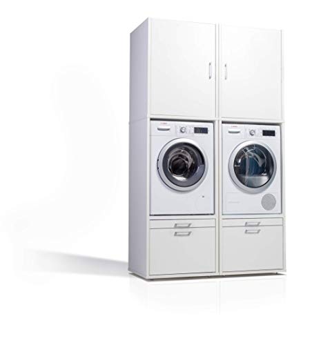 WASCHTURM • 2X Waschmaschinenschrank & Schrankaufsatz (87 cm hoch) • Mit Schublade & Ausziehbrett • TÜV-Zertifiziert von WASCHTURM