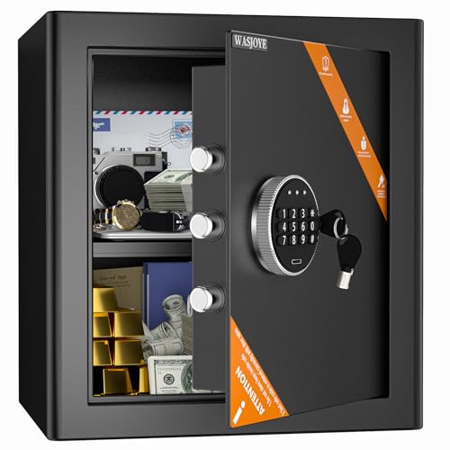 WASJOYE 42L Tresor Safe Groß, Tresor mit Schlüssel Elektronischem Möbeltresor mit Zahlenschloss, Digital Wandtresor für Zuhause, Geschäft, Büro, Hotel, Geld, Dokument, Schmuck, Reisepass(40*38*31cm) von WASJOYE