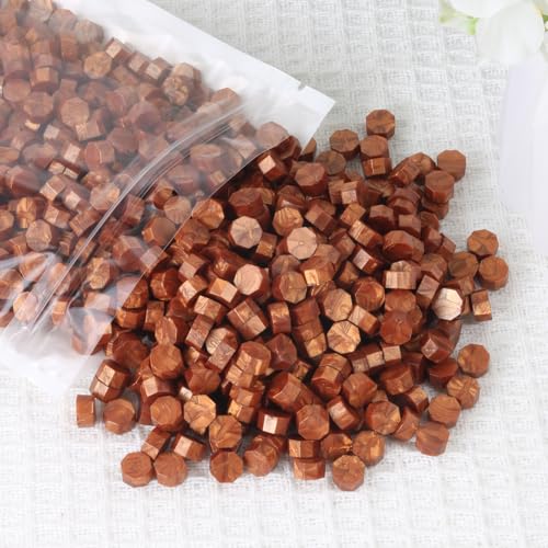 400 Stück Metallische Kupfer-Siegelwachsperlen, WASOHLING Achteck-Wachssiegelperlen für Stempelsiegel, Kupferwachs-Siegelperlen für Umschlagstempel, Einladungen, Weinpakete, Briefversiegelung (Kupfer) von WASOHLING