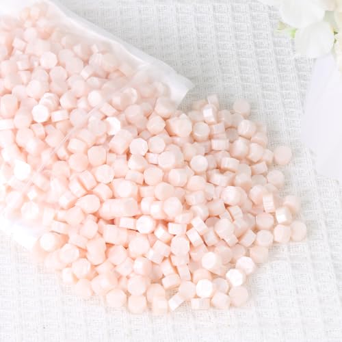 400 Stück Perlrosa Siegelwachsperlen, WASOHLING achteckige Wachssiegelperlen für Stempelsiegel, rosa Wachssiegelperlen für Briefumschlagstempel, Einladungen, Weinpakete, Briefversiegelung (Perlrosa) von WASOHLING