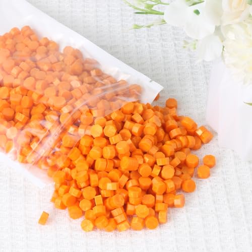 400 Stück leuchtend orangefarbene Siegelwachsperlen, WASOHLING achteckige Wachssiegelperlen für Stempelsiegel, orangefarbene Wachssiegelperlen für Briefumschläge, Einladungen, Weinpakete von WASOHLING
