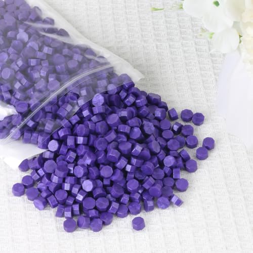 400 Stück lila Siegelwachsperlen, WASOHLING Achteck-Wachssiegelperlen für Stempelsiegel, violettes Wachssiegel-Set für Umschlagstempel, Einladungen, Weinpakete, Briefversiegelung (lila) von WASOHLING