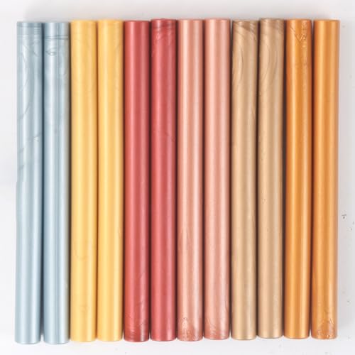 WASOHLING Siegelwachsstifte, 12 Stück Wachssiegelstäbe für Wachssiegelstempel, 6 Farben, Kleber, blaues Set für 1,1 cm große Klebepistole (Metall-Serie) von WASOHLING