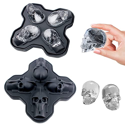 Eiswürfelform Eiswürfelbehälter Silikon Wiederverwendbar Eiswürfel Eiswürfelformen mit Deckel jede separate Easy Release, machen 4 Totenköpfe Schwarz von WASYPLSFOI