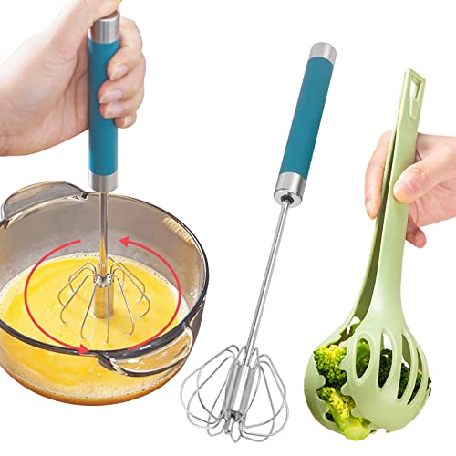 Schneebesen Edelstahl Klein Mini Halbautomatischer Quirl Spiralbesen Rührbesen Handrührgerät Ohne Strom und Eiertrenner Küchenzange Set, 2 Stück von WASYPLSFOI
