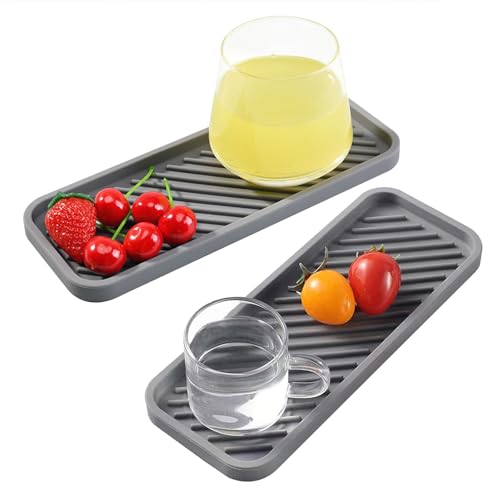 WASYPLSFOI Spülbecken Bathroom Badezimmer Küchen Küche Bad Sink Organizer Abtropfmatte Abtropfschale Tropfschale Spüle Geschirr Spülbeckenmatte Schmal Silikon, 2 Grau von WASYPLSFOI