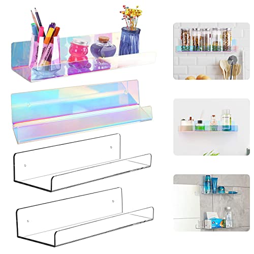 WASYPLSFOI Wandregal Schweberegal Wandboard Regalbrett Kinder Bücherregal Badezimmer Wandregal Regale Aufbewahrung Organizer, Acryl 4 Stück Klar & Regenbogen von WASYPLSFOI