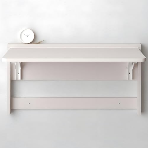 Klappbarer Schreibtisch Wandklapptisch, Platzsparender Klapptisch aus Massivholz, Schwimmender Esstisch für Küche, Laptoptisch mit Metallhalterungen(Gray,83 * 47cm/33 * 19in) von WATAOW