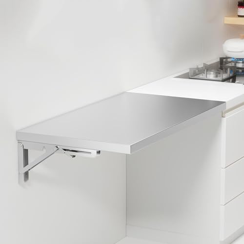 Klappbarer Wandtisch Aus Edelstahl, Wandklapptisch Für Snacks, Schwebender Schreibtisch Mit Halterung Für Speisewage Küchen Garagen Waschküchen(50x30cm/19.7x11.8) von WATAOW