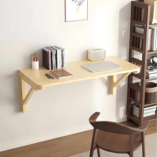 Klapptisch zur Wandmontage aus Holz, Kleiner Küchentisch Esstisch Bartisch, Faltbar Computertisch Schreibtisch mit Abgerundeten Ecken(100x50cm/39x20in) von WATAOW