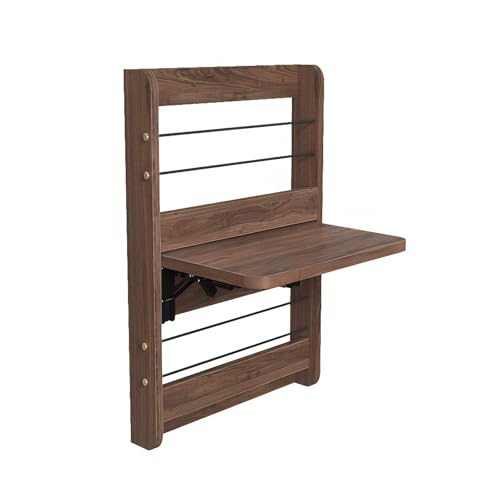 Platzsparender Wandmontierter Klapptisch, Klappbarer Halterung/Elastischem Seil/Kupferfarbenem Metallzubehör, Schwebender Laptoptisch mit Staufach(Black Walnut,S) von WATAOW