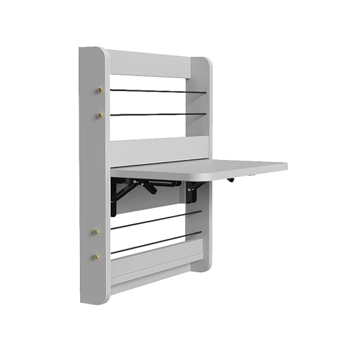 Platzsparender Wandmontierter Klapptisch, Klappbarer Halterung/Elastischem Seil/Kupferfarbenem Metallzubehör, Schwebender Laptoptisch mit Staufach(Gray,L) von WATAOW