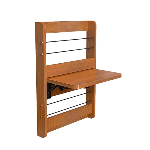 Platzsparender Wandmontierter Klapptisch, Klappbarer Halterung/Elastischem Seil/Kupferfarbenem Metallzubehör, Schwebender Laptoptisch mit Staufach(Light Walnut,L) von WATAOW