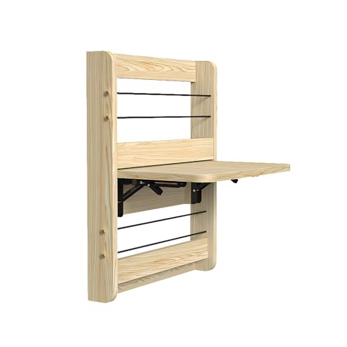 Platzsparender Wandmontierter Klapptisch, Klappbarer Halterung/Elastischem Seil/Kupferfarbenem Metallzubehör, Schwebender Laptoptisch mit Staufach(Maple,S) von WATAOW