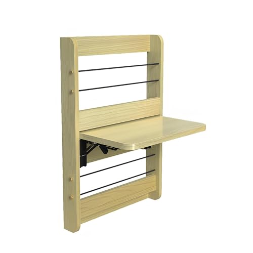 Platzsparender Wandmontierter Klapptisch, Klappbarer Halterung/Elastischem Seil/Kupferfarbenem Metallzubehör, Schwebender Laptoptisch mit Staufach(Oak,S) von WATAOW