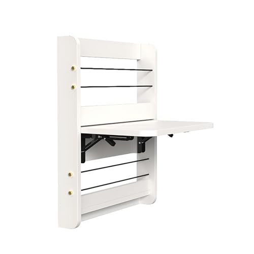 Platzsparender Wandmontierter Klapptisch, Klappbarer Halterung/Elastischem Seil/Kupferfarbenem Metallzubehör, Schwebender Laptoptisch mit Staufach(Weiß,L) von WATAOW