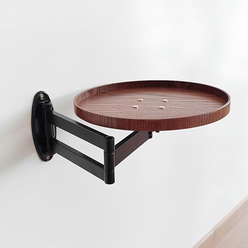 Runder Wandklapptisch, Klappbarer Esstisch aus Holz mit Aluminiumlegierungshalterung, Schwebender Schreibtisch für Schlafzimmer Nachttisch Wohnzimmer Balkon(Walnut) von WATAOW