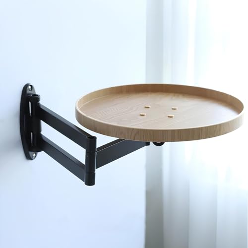 Runder Wandklapptisch, Klappbarer Esstisch aus Holz mit Aluminiumlegierungshalterung, Schwebender Schreibtisch für Schlafzimmer Nachttisch Wohnzimmer Balkon(Wood) von WATAOW