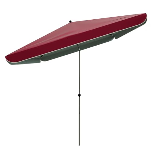 WATAOW 220cm X 180cm Rechteckiger Marktschirm Neigbar Und Höhenverstellbar Sonnenschirm Für Pool Gartenterrasse Terrasse Strand(Wine red) von WATAOW