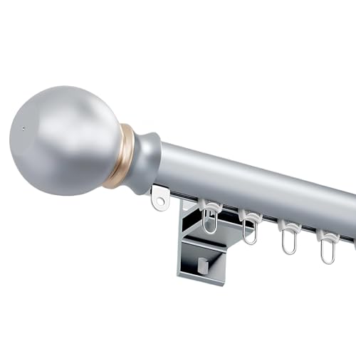 WATAOW Aluminium-Gardinenstange, Schiebevorhangschiene, Geeignet Für Raumteiler, Schlafzimmer, Wohnzimmer, Grau/schwarzes Gardinenstangen-Set(Gray,280cm/9.1ft(2 * 140cm)) von WATAOW