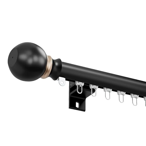 WATAOW Aluminium-Gardinenstange, Schiebevorhangschiene, Geeignet Für Raumteiler, Schlafzimmer, Wohnzimmer, Grau/schwarzes Gardinenstangen-Set(Schwarz,280cm/9.1ft(2 * 140cm)) von WATAOW