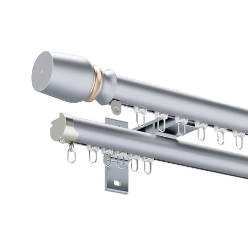 WATAOW Doppeltes Gardinenstangen-Set, Wandmontierte Vorhangschiene, Römische Gardinenstange Mit Schiene, Raumteiler-Schiebevorhangschiene Für Schlafzimmer, Wohnzimmer(Gray,270cm/8.8ft(2 * 135cm)) von WATAOW