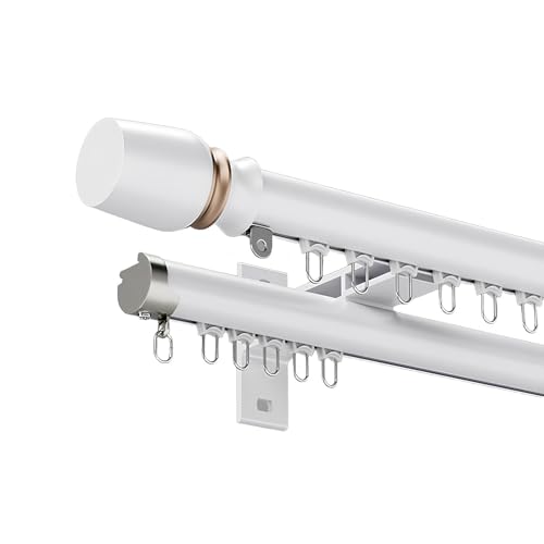 WATAOW Doppeltes Gardinenstangen-Set, Wandmontierte Vorhangschiene, Römische Gardinenstange Mit Schiene, Raumteiler-Schiebevorhangschiene Für Schlafzimmer, Wohnzimmer(Weiß,280cm/9.1ft(2 * 140cm)) von WATAOW