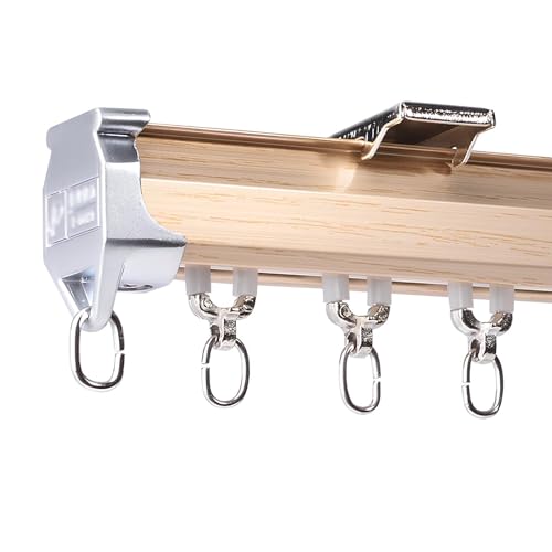 WATAOW Raumteiler-Gardinenstange Aus Aluminium, Robuste Decken- Und Wandschiene, Vorhangschiene Für Wohnzimmer (Goldfarbene Holzmaserung/silberfarbene Holzmaserung)(Gold,180cm/5.9ft(2 * 90cm)) von WATAOW