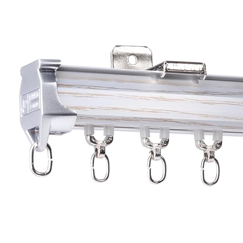 WATAOW Raumteiler-Gardinenstange Aus Aluminium, Robuste Decken- Und Wandschiene, Vorhangschiene Für Wohnzimmer (Goldfarbene Holzmaserung/silberfarbene Holzmaserung)(Silber,170cm/5.5ft(2 * 85cm)) von WATAOW
