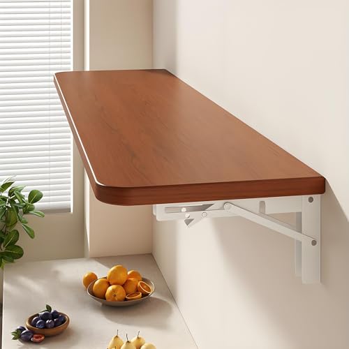 Walnussfarbe Wandklapptisch, Multifunktionaler Wandklappschreibtisch Mit Eisenhalterung, Platzsparender Esstisch Küchentisch Bartisch Wandtisch Schreibtisch(40x30cm/16x12in) von WATAOW