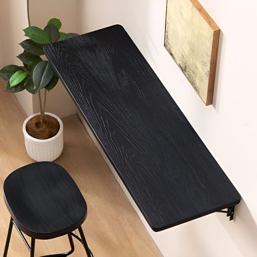 Wandklapptisch Aus Kiefernholz, Schwebende Wandmontierte Schreibtisch Werkbank Mit Eisenhalterung, Wäscheklapptisch Küchentisch Esstisch Schminktisch(Schwarz,60x40cm/23.6"x15.7") von WATAOW