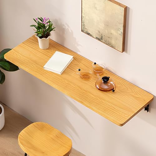 Wandklapptisch Aus Kiefernholz, Schwebende Wandmontierte Schreibtisch Werkbank Mit Eisenhalterung, Wäscheklapptisch Küchentisch Esstisch Schminktisch(Yellow,120x40cm/47.2"x15.7") von WATAOW