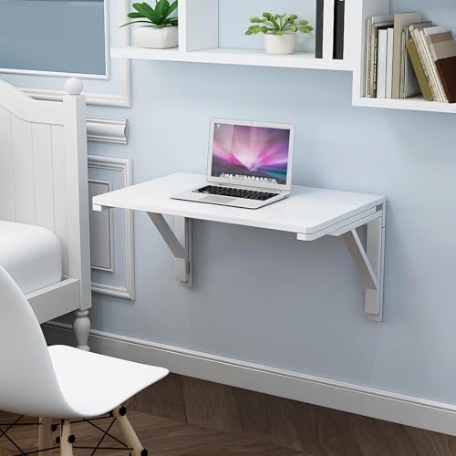 Wandklapptisch Herunterklappbarer Schreibtisch, Weißer Klapptisch mit Klappblatt, Schwebender Schreibtisch Weiß aus Holz, Werkbank für Küche Waschküche(120 * 50cm/47.2 * 19.7in) von WATAOW