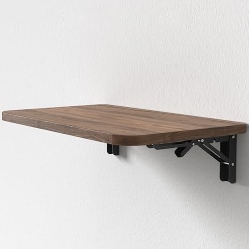 Wandklapptisch Platzsparender Klapptisch aus Holz, Schwimmender Schreibtisch mit Eisenhalterungen, Küchen Esstisch Laptoptisch Schminktisch Stehtisch(Dark walnut,50x30cm) von WATAOW