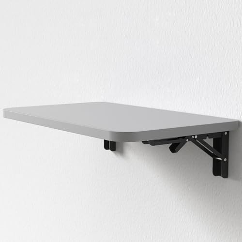 Wandklapptisch Platzsparender Klapptisch aus Holz, Schwimmender Schreibtisch mit Eisenhalterungen, Küchen Esstisch Laptoptisch Schminktisch Stehtisch(Gray,60x40cm) von WATAOW