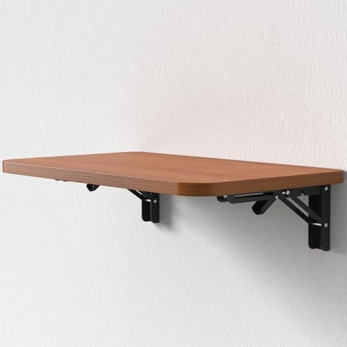 Wandklapptisch Platzsparender Klapptisch aus Holz, Schwimmender Schreibtisch mit Eisenhalterungen, Küchen Esstisch Laptoptisch Schminktisch Stehtisch(Light walnut,60x40cm) von WATAOW