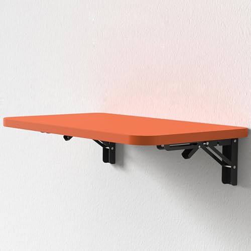 Wandklapptisch Platzsparender Klapptisch aus Holz, Schwimmender Schreibtisch mit Eisenhalterungen, Küchen Esstisch Laptoptisch Schminktisch Stehtisch(Orange,50x30cm) von WATAOW