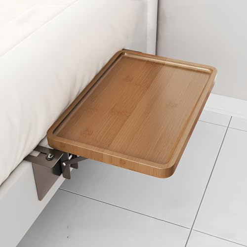 Wandklapptisch fürs Bett, Klappbarer Esstisch aus Bambus mit Metallhalterung, Platzsparender Schwebender Schreibtisch für Schlafzimmer Wohnzimmer Waschküche von WATAOW