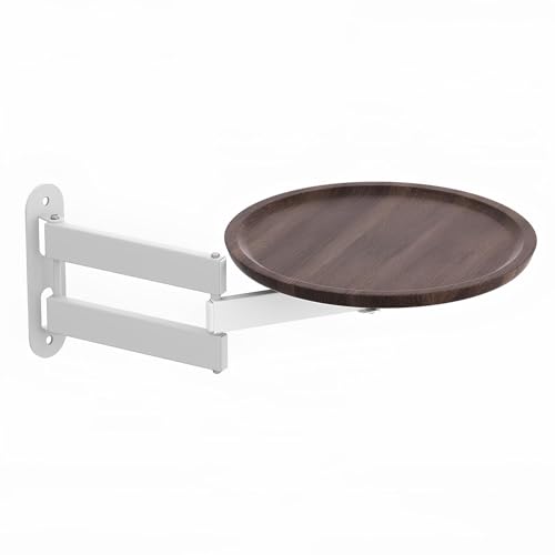 Wandmontierter Runder Klapptisch, Beistelltisch Aus Holz Mit Ablage Und Teleskophalterung, Platzsparendes Kaffeetablett Küchentisch(Walnut) von WATAOW