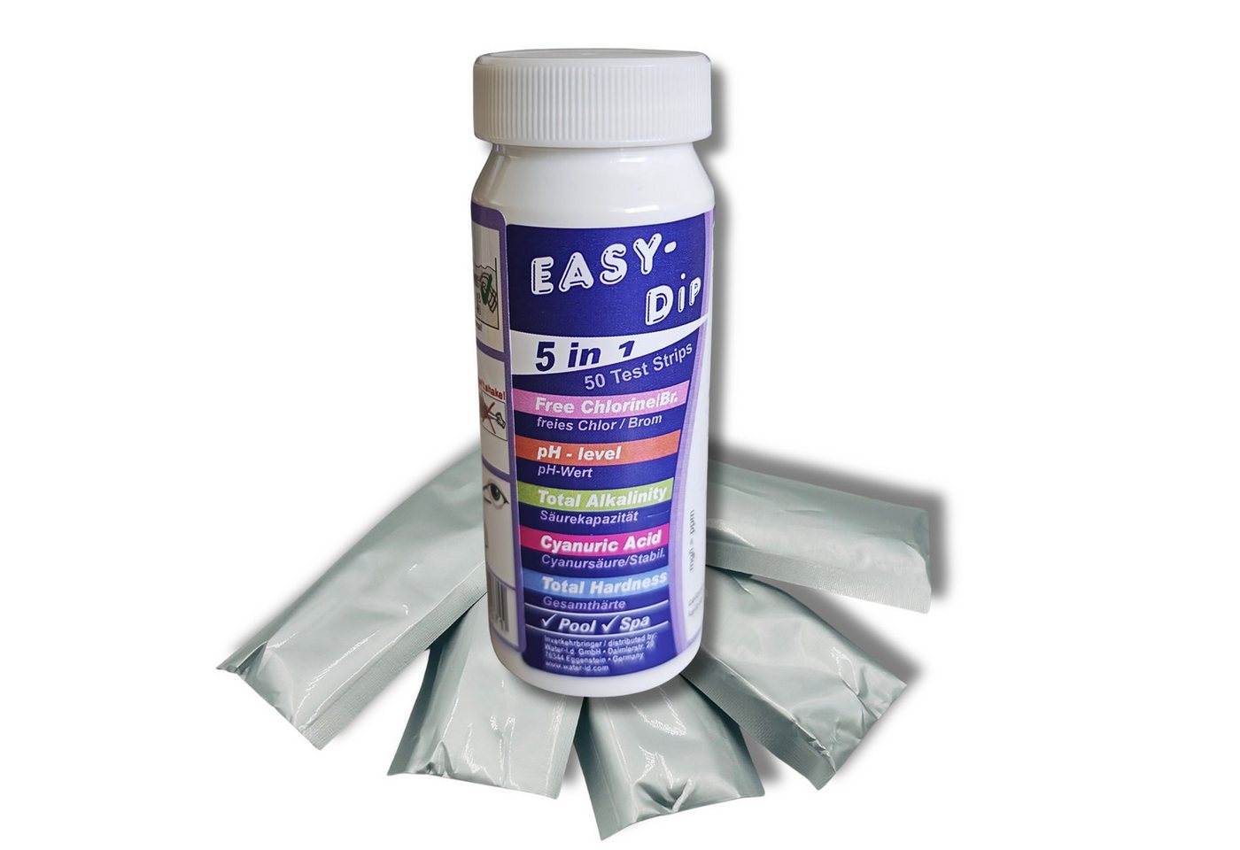 WATER-I.D. Pool-Wassertest EASY DIP 5 in 1 Pool Schwimmbad Teststreifen, 5 Messparameter von WATER-I.D.