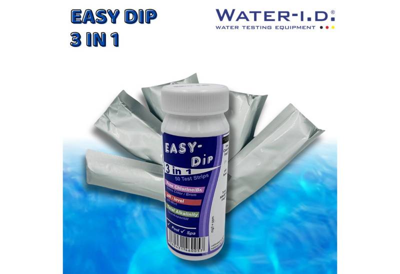 WATER-I.D. Wasserteststreifen EASY DIP 50 Teststreifen Chlor pH Alkalinität TestStrips Pool Teich, Teststrips zur Wasseranalyse in Pool, Whirlpool, Teich oder Aquarium von WATER-I.D.