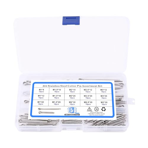 WATERBELINE 150 Stück Splinte Set Edelstahl Splinte Sortiment mit Sortimentskasten Splinte Set für Auto von WATERBELINE