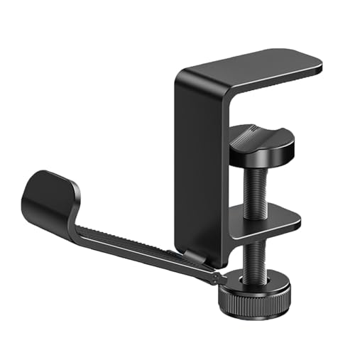 WATERBELINE Aluminium-Kopfhörerständer, Haken, Headset-Halter, faltbare Schreibtischklemme für Gaming-PC, platzsparend (Schwarz / Silber) von WATERBELINE