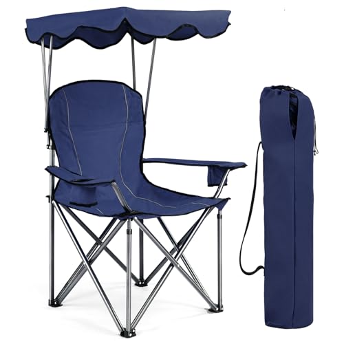 WATERJOY 61 cm tragbare Campingstühle mit Getränkehalter, faltbarer Strandstuhl mit Schattenüberdachung von WATERJOY